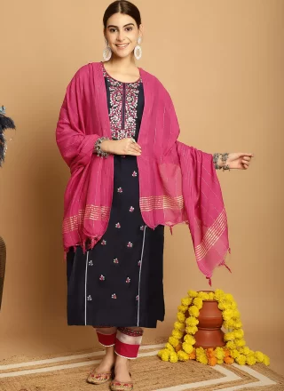 Embroidered Work Chanderi Pant Style Suit In Black