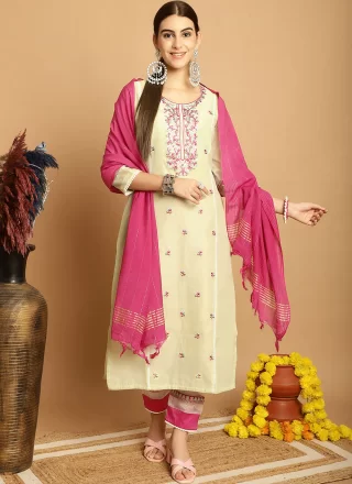 Embroidered Work Chanderi Pant Style Suit In Green