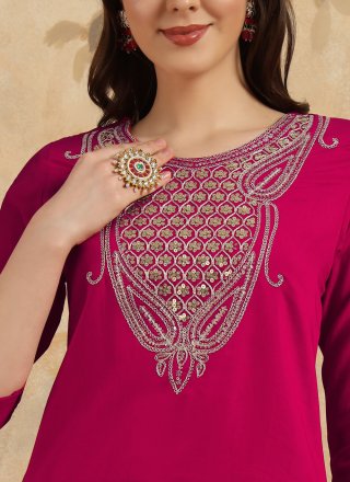 Embroidered Work Chanderi Pant Style Suit In Pink