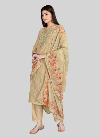 Embroidered Work Chanderi Silk Pant Style Suit In Brown