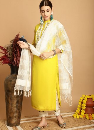 Embroidered Work Chanderi Trendy Suit In Yellow for Ceremonial