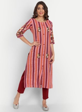 Embroidered Work Cotton Designer Kurti In Multi Colour for Casual