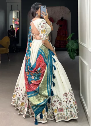 Embroidered Work Cotton Lehenga Choli In White