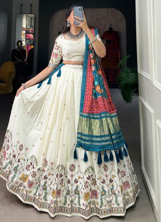 Embroidered Work Cotton Lehenga Choli In White
