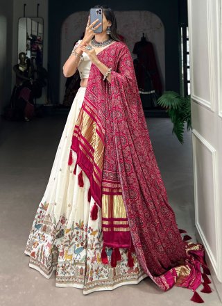 Embroidered Work Cotton Lehenga Choli In White for Ceremonial