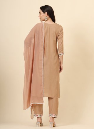 Embroidered Work Cotton Pant Style Suit In Peach for Casual