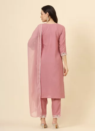 Embroidered Work Cotton Pant Style Suit In Pink
