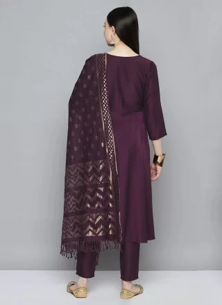 Embroidered Work Cotton Readymade Salwar Suit In Wine