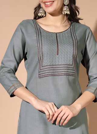 Embroidered Work Cotton Salwar Suit In Grey