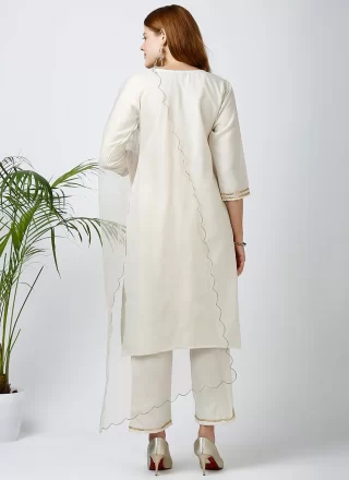 Embroidered Work Cotton Salwar Suit In White
