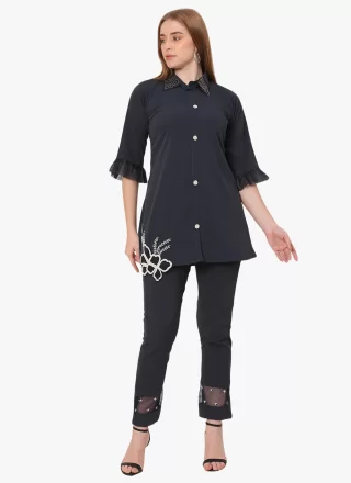 Embroidered Work Cotton Silk Designer Kurti In Black for Casual