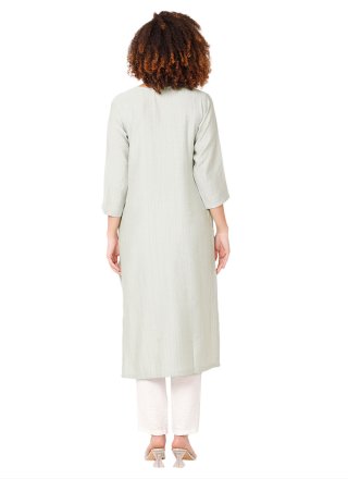 Embroidered Work Cotton Silk Designer Kurti In Silver