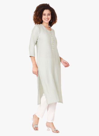 Embroidered Work Cotton Silk Designer Kurti In Silver