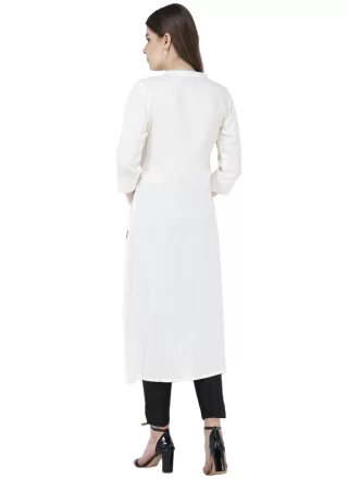 Embroidered Work Cotton Silk Party Wear Kurti In White for Ceremonial
