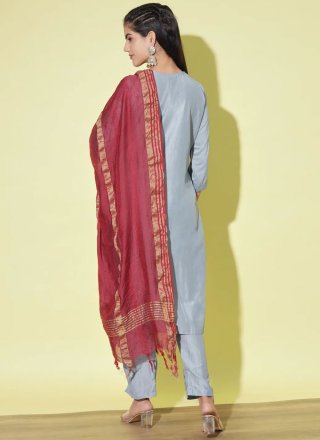 Embroidered Work Cotton Silk Salwar Suit In Aqua Blue