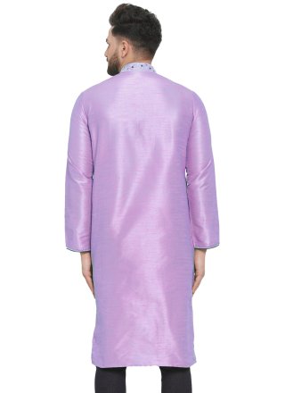 Embroidered Work Dupion Silk Kurta Mens Wear In Violet