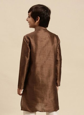 Embroidered Work Dupion Silk Kurta Pyjama In Brown