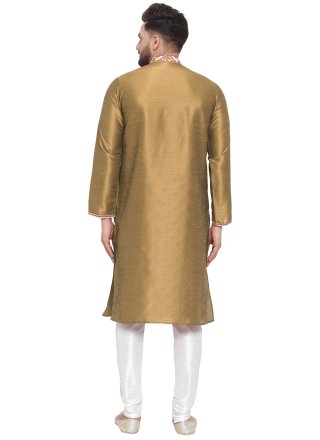 Embroidered Work Dupion Silk Kurta Pyjama In Gold