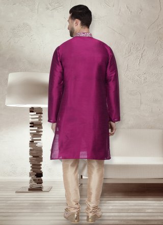 Embroidered Work Dupion Silk Kurta Pyjama In Purple for Ceremonial
