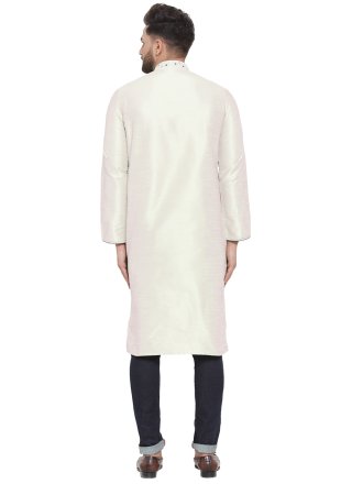 Embroidered Work Dupion Silk Kurta Pyjama In White