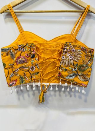 Embroidered Work Faux Georgette Designer Blouse In Mustard