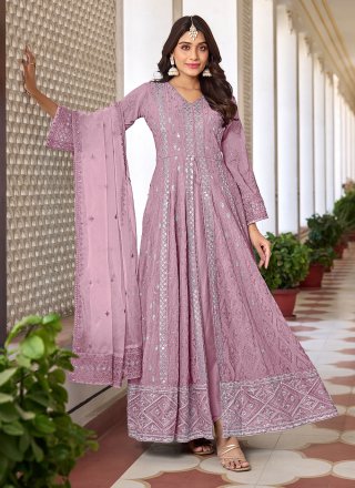 New Designer Violet Color Lucknowi Anarkali Suit.