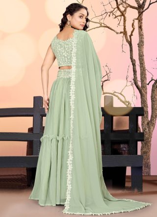 Embroidered Work Georgette Lehenga Choli In Sea Green
