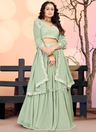 Embroidered Work Georgette Lehenga Choli In Sea Green