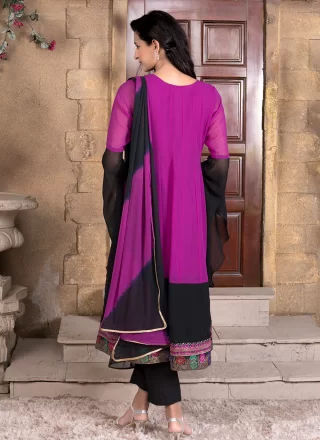 Embroidered Work Georgette Pant Style Suit In Magenta