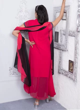 Embroidered Work Georgette Pant Style Suit In Pink for Ceremonial