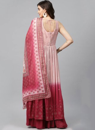 Embroidered Work Georgette Readymade Salwar Suit In Peach and Pink for Ceremonial