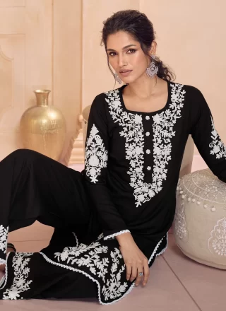Embroidered Work Georgette Salwar Suit In Black for Ceremonial