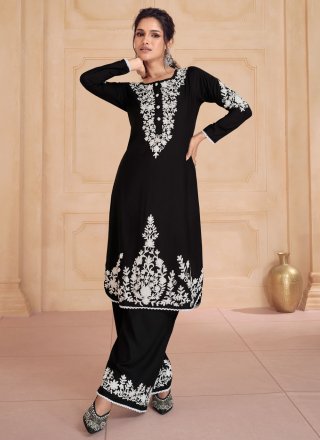 Embroidered Work Georgette Salwar Suit In Black for Ceremonial