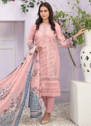 Embroidered Work Georgette Salwar Suit In Peach for Ceremonial