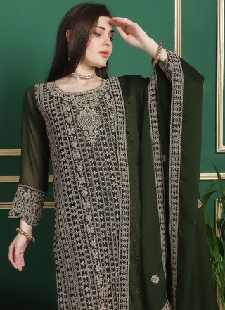 Embroidered Work Georgette Trendy Suit In Green