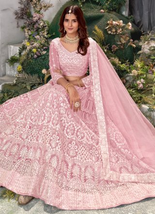 Embroidered Work Net Lehenga Choli In Pink