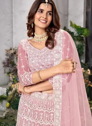 Embroidered Work Net Lehenga Choli In Pink