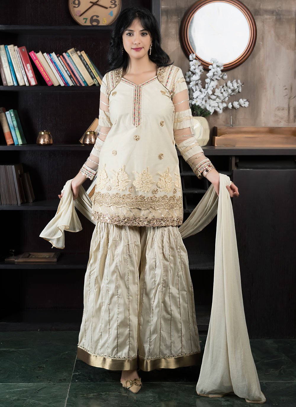 Shop Online Embroidered Work Net Palazzo Salwar Suit In White