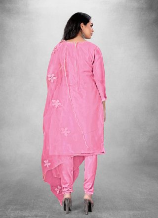Embroidered Work Organza Churidar Suit In Pink for Ceremonial