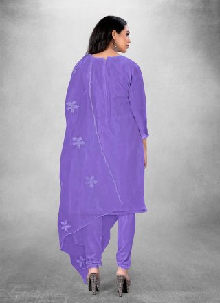 Embroidered Work Organza Churidar Suit In Violet