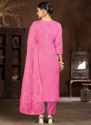Embroidered Work Organza Pant Style Suit In Pink
