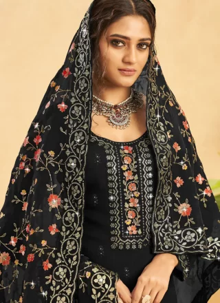 Embroidered Work Organza Salwar Suit In Black for Ceremonial