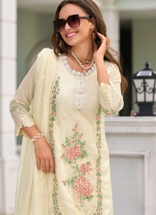 Embroidered Work Organza Salwar Suit In Off White