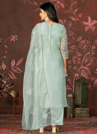 Embroidered Work Organza Trendy Suit In Grey