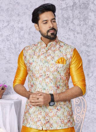 Embroidered Work Polyester Nehru Jackets In Multi Colour