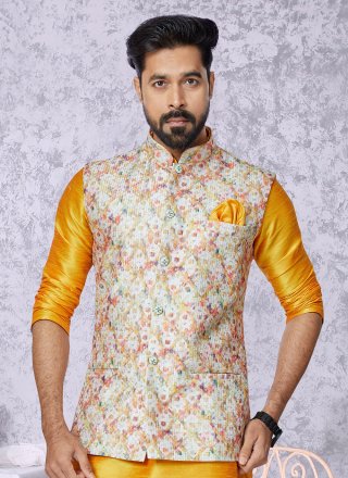 Embroidered Work Polyester Nehru Jackets In Multi Colour
