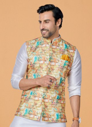 Embroidered Work Polyester Nehru Jackets In Multi Colour for Ceremonial