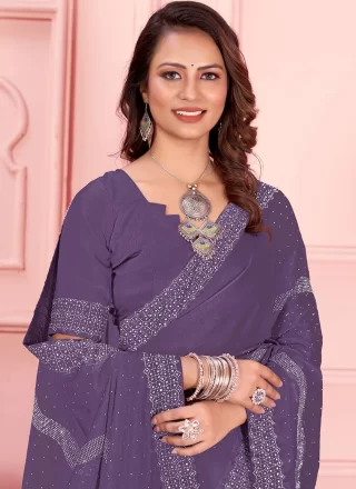 Embroidered Work Rangoli Classic Saree In Purple for Ceremonial