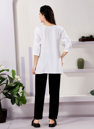 Embroidered Work Rayon Casual Kurti In White