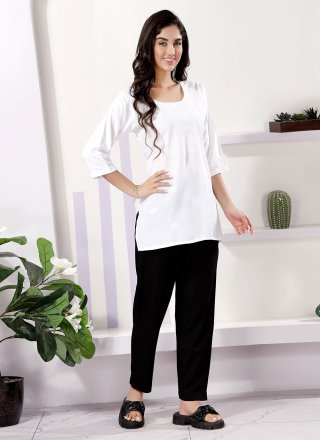 Embroidered Work Rayon Casual Kurti In White